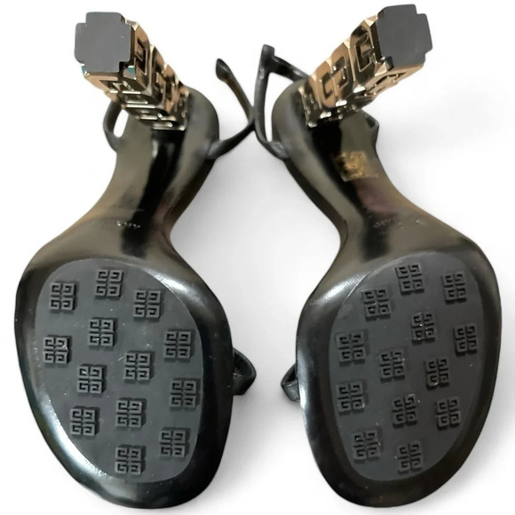 Givenchy Heels Women’s 37 Silver Cube Ankle Strap Round Open Toe Leather Black - Picture 5 of 10